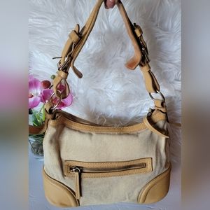 Vintage Dooney & Bourke Yellow Canvas Tan Leather Hobo Shoulder Bag